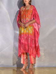 Fiery Rose Pink Vasansi Silk Printed Kaftan Set