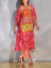 Fiery Rose Pink Vasansi Silk Printed Kaftan Set