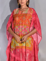 Fiery Rose Pink Vasansi Silk Printed Kaftan Set