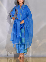 Blue Cotton Printed Suit Set