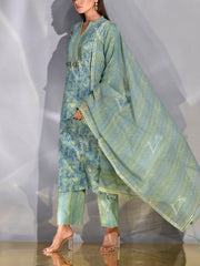 Green Cotton Printed Suit Set