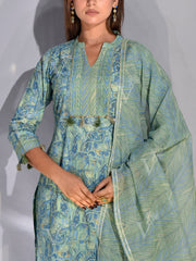 Green Cotton Printed Suit Set