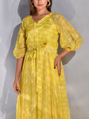 Pastel Yellow Vasansi Silk Printed Dress
