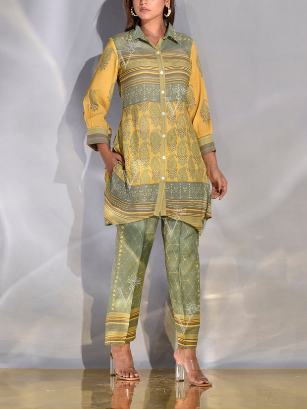 Green and Yellow Vasansi Silk Printed Co-ord Set