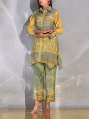 Green and Yellow Vasansi Silk Printed Co-ord Set