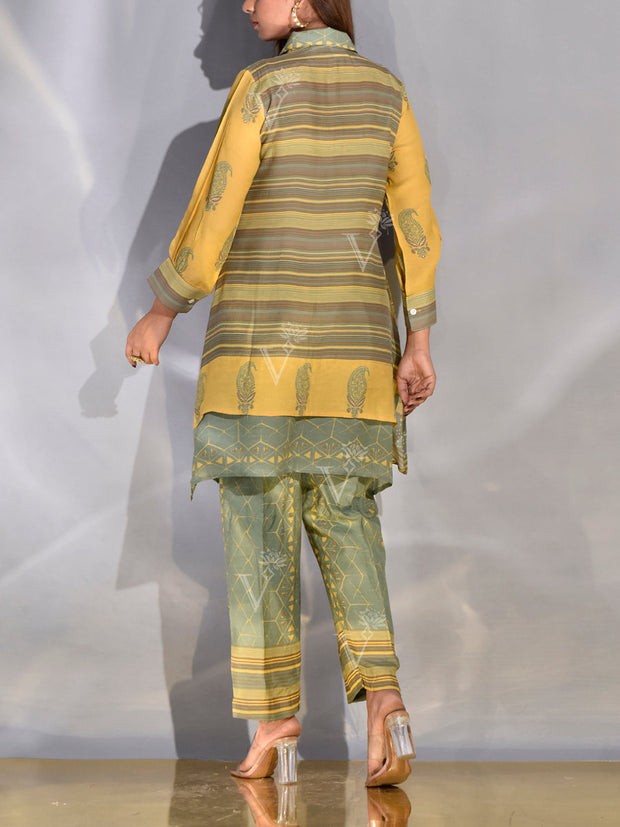 Green and Yellow Vasansi Silk Printed Co-ord Set