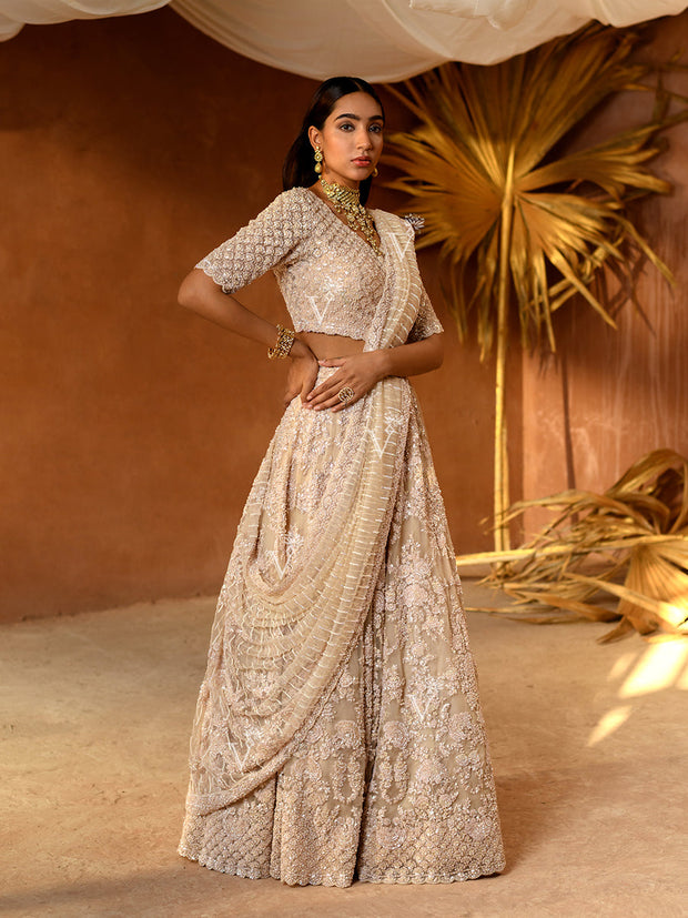 Off-White Organza Lehenga Set