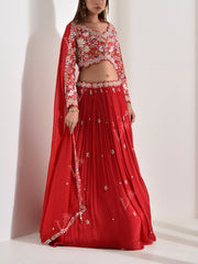 Red Embroidered Lehenga set