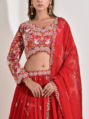 Red Embroidered Lehenga set