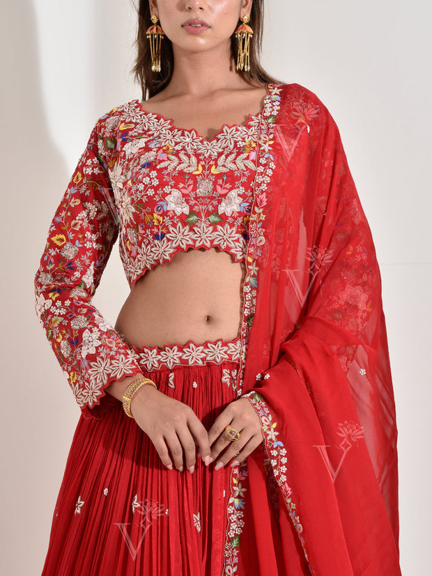 Red Embroidered Lehenga set