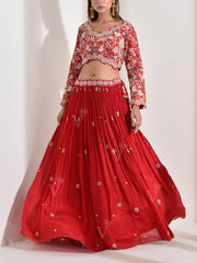 Red Embroidered Lehenga set