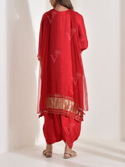 Red Satin Embroidered Suit Set