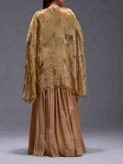 Golden Embroidered Tissue Cape and Skirt Set