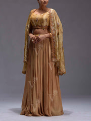 RK, DD35, MTO, Golden, Beige, brown, cape set , skirt set , jacket set , Embroidered Cape and Skirt Set