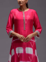 Pink Embroidered Silk Kurta and Pant Set