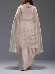 Beige Embroidered Cape and Drape Skirt Set