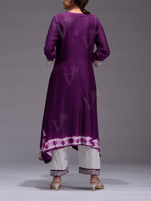 Violet Silk Embroidered Kurta and Pant Set