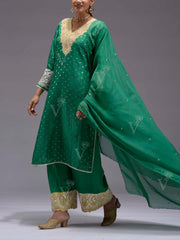 Green Embroidered Silk Suit Set