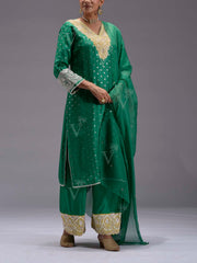 Green Embroidered Silk Suit Set