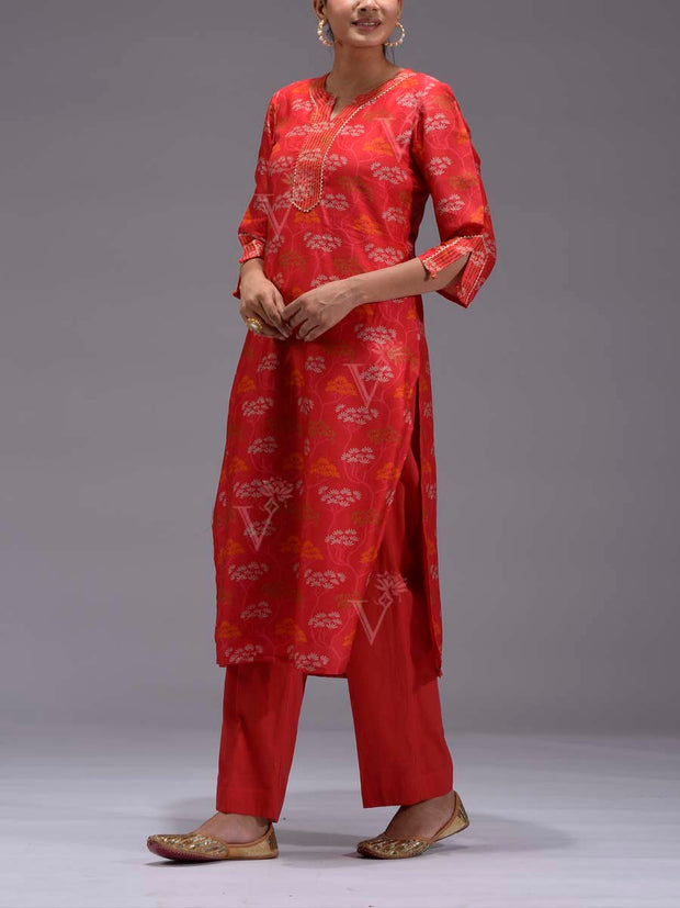 Red Vasansi Silk Kurti