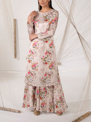 Beige Floral Print Sharara Set