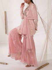 Peach Chikankari Peplum Sharara Set