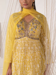 Yellow Chikankari Peplum Sharara Set