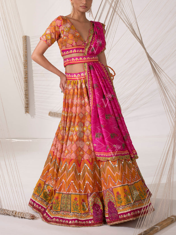 Yellow Vasansi Silk Lehenga