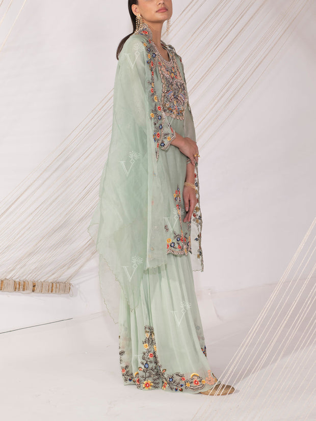 Sage Green Chanderi Silk Sharara Set