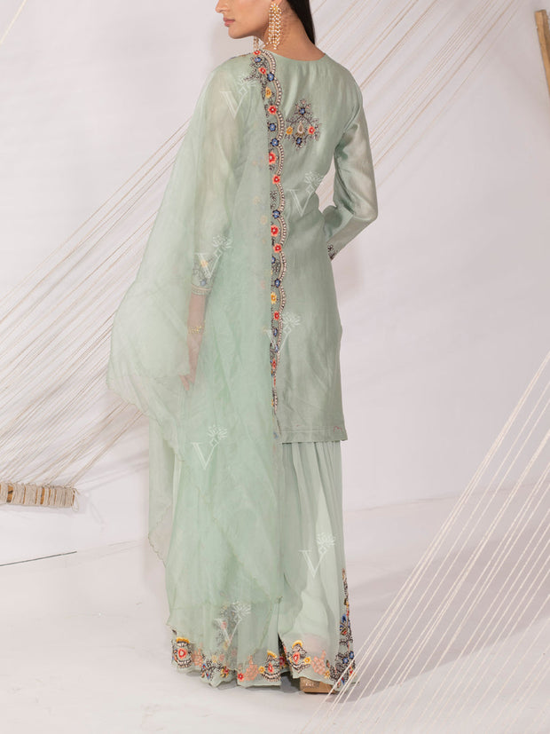 Sage Green Chanderi Silk Sharara Set