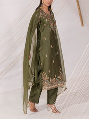 Olive Green Chanderi Silk Suit Set