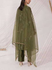 Olive Green Chanderi Silk Suit Set