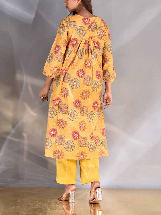 Mustard Dobby Cotton Printed Kurti