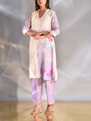 Lilac and Off- White Vasansi Silk Pant Set