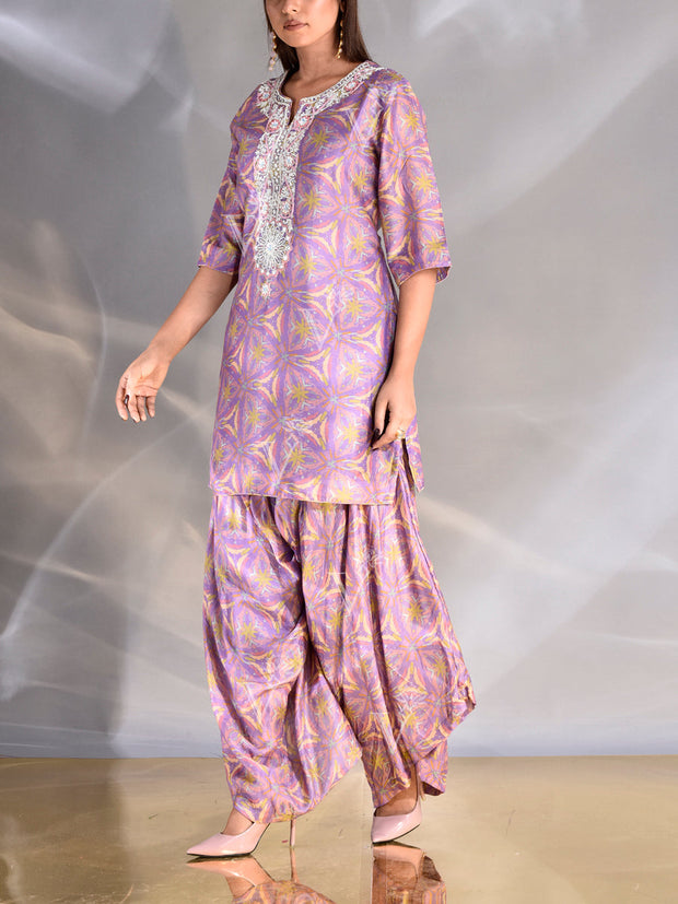 Purple Vasansi Silk Embroidered Kurta and Pant Set