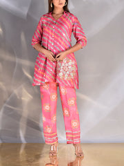 Pink Vasansi Silk Leheriya Co-ord Set