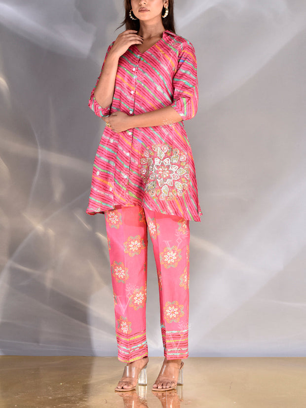 Pink Vasansi Silk Leheriya Co-ord Set