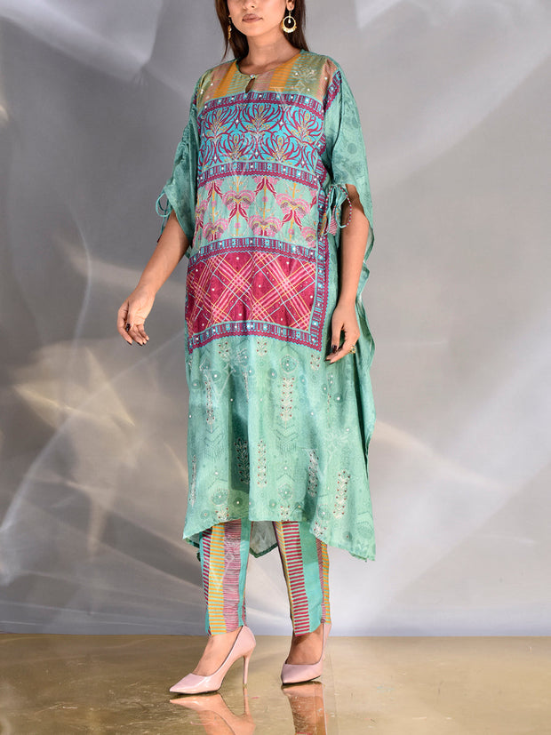 Turquoise Vasansi Silk Kaftan Set