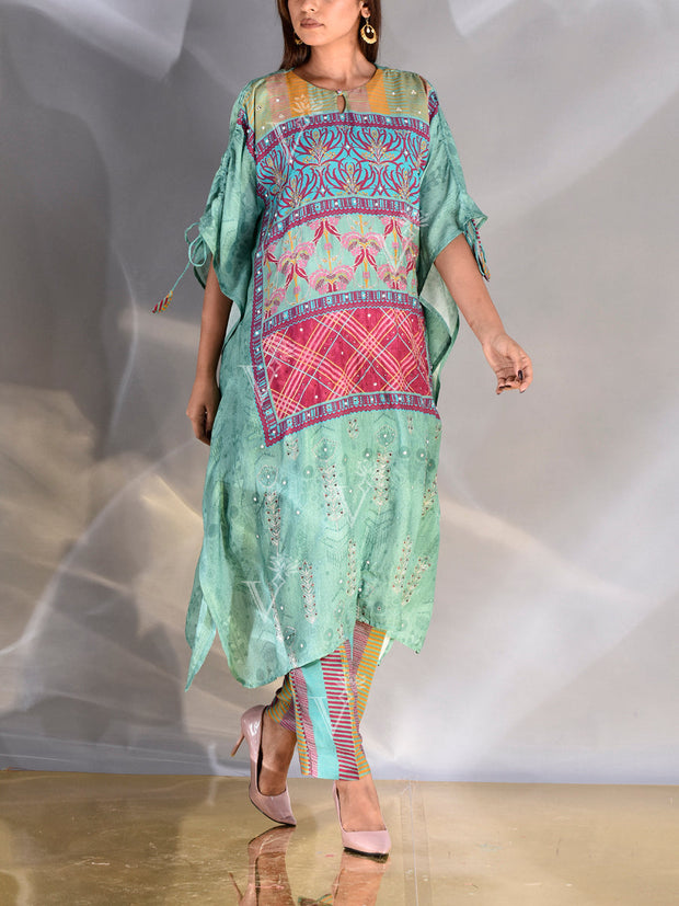 Turquoise Vasansi Silk Kaftan Set