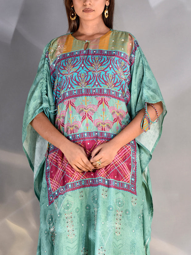 Turquoise Vasansi Silk Kaftan Set