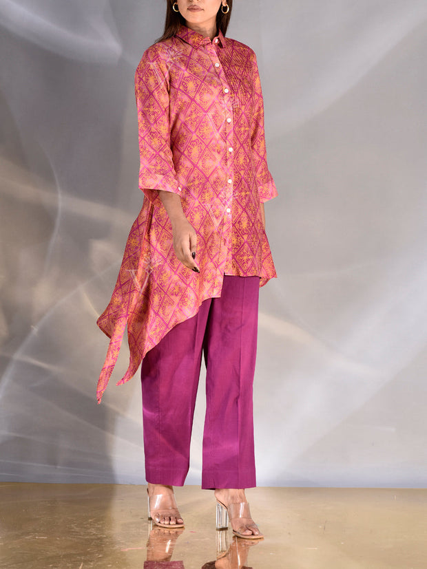 Pink Vasansi Silk Printed Asymmetric Top