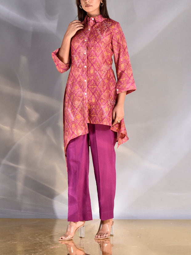 Pink Vasansi Silk Printed Asymmetric Top