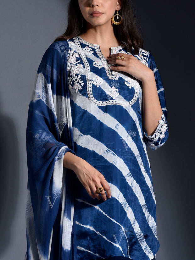 Blue Leheriya Vasansi Silk Suit Set