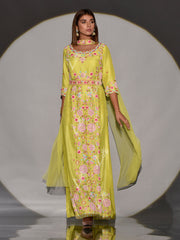 Lime Green Raw Silk Embroidered Kurta and Pant Set