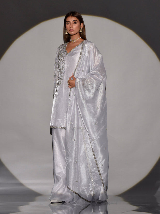 Grey Organza Kurta and Palazzo Set