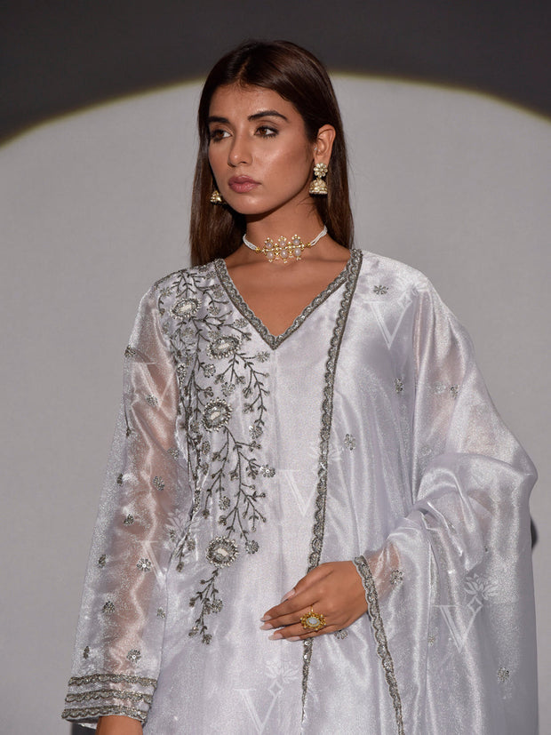 Grey Organza Kurta and Palazzo Set