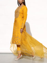 Mustard Embroidered Silk Suit Set