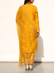 Mustard Embroidered Silk Suit Set