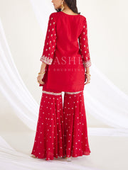 Cherry Red Silk Sharara Set