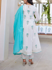 Sky Blue And White Cotton Printed Suit Set